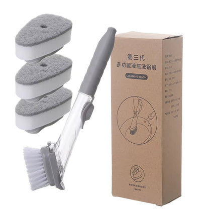 Kitchen Cleaning Brush with Dishwashing Sponge 2 in 1 Long Handle Dish Washing Brush Household Cleaning Tools