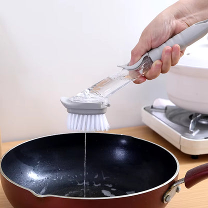 Kitchen Cleaning Brush with Dishwashing Sponge 2 in 1 Long Handle Dish Washing Brush Household Cleaning Tools