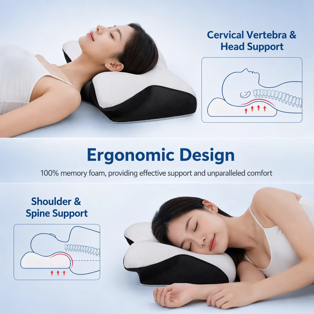 Ergonomic Memory Foam Neck Support Pillow - Modern Butterfly Design with Custom Logo Options for Wholesale Bulk OEM